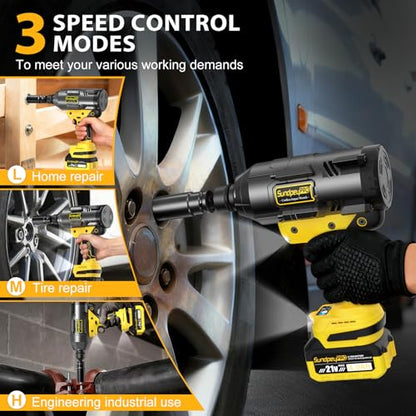 21V Cordless Impact Wrench - 1600Ft-lbs(2100N·m) Heavy Duty High Torque Brushless 3/4 Impact Gun with 2 x 4.0Ah Batteries & Fast Charger 3/4" to 1/2" Adapter & 5 Sockets for Car Industrial