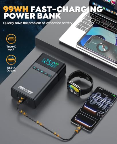 Car Battery Jump Starter with Air Compressor 6000A 160PSI, Car Jumper Starter Portable (All Gas/12L Diesel), 12V Jump Box Car Battery with Auto-Shutoff Tire Inflator, Jumper Cables and Light - color: Glossy Black