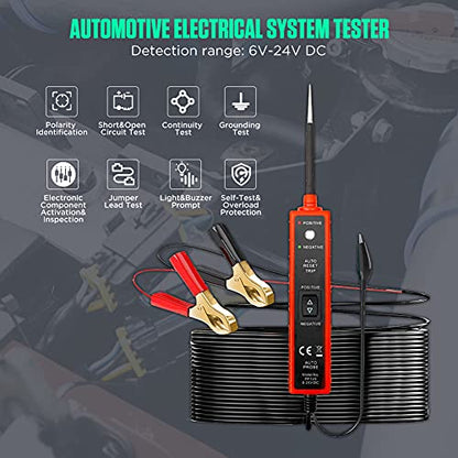 Power Circuit Probe Tester 6V-24V DC Test Light Automotive Circuit Tester 12V Auto Electrical Tester 12 Volt Component Activation, Polarity Identify, with LED Light, 13FT Cable, Overload Protection