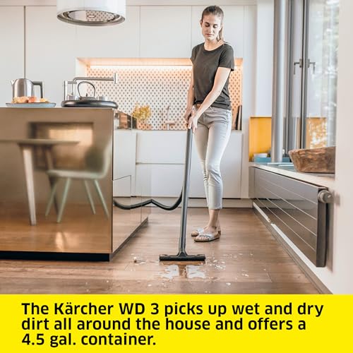 KÄRCHER Shop Vacuum WD 3, 4.5 Gal, 2.8 Peak HP, 26 ft Reach, Wet Dry Vacuum Cleaner, Blower Function, Crevice Tool, Floor Nozzle, Great for Car Cleaning - style: WD 3