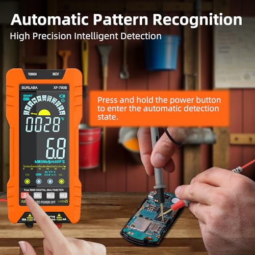 Digital Multimeter TRMS 6000 Counts, Auto-Ranging Voltmeter with Non-Contact Voltage Tester, Electric Tester with Voltage, Current, Resistance, Rechargeable Battery & Data Hold for Automotive