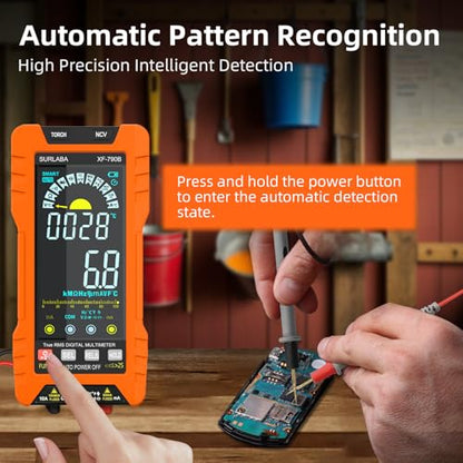 Digital Multimeter TRMS 6000 Counts, Auto-Ranging Voltmeter with Non-Contact Voltage Tester, Electric Tester with Voltage, Current, Resistance, Rechargeable Battery & Data Hold for Automotive