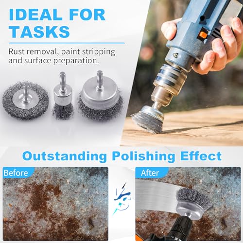Rocaris 28 Pack Wire Wheel Brush, Carbon Steel & Twist Knot Cup Brush, Wheel Brush, Pen Brush Set with 1/4-Inch Round Shank for Rust Removal, Corrosion and Scrub Surfaces, Grey