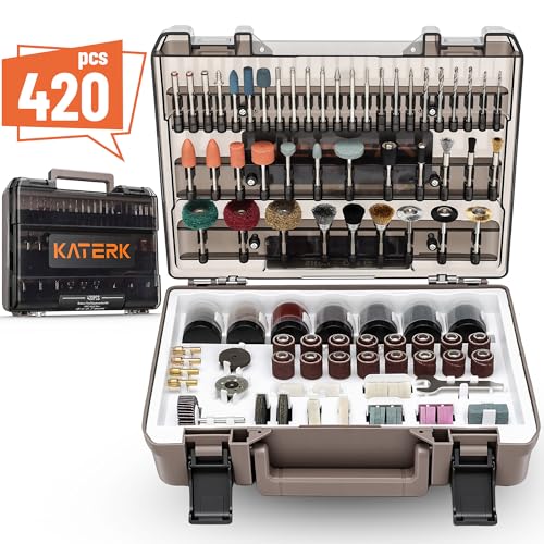Katerk 420PCS Rotary Tool Accessories Kit Universal Drill Bit Tool Set Fits Dremel Rotary Tool 1/8" Shanks for Easy Cutting, Sanding, Polishing, Carving, Grinding, Sharpening, Drilling, Engraving