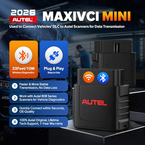 Autel MaxiSys MaxiVCI VCI Mini, 2026 Bluetooth OBD2 Diagnostic Adapter | Vehicle Wireless Interface for Car Scanner MaxiCOM MK808BT PRO MK808Z-BT MK808K-BT MP808BT Pro MK808S-TS MX808S-TS MP808S-TS