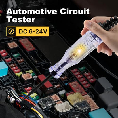 Test Light Automotive, Professional 6V-12V-24V DC Circuit Tester | Continuity & Car Fuse Tester with Alligator Clip and Long Steel Probe, Electric Tester Pen for Sedan, SUV, RV and Truck