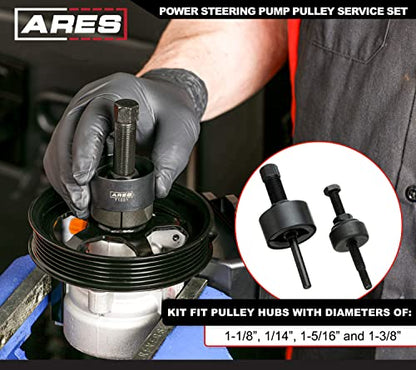 ARES 71001 - Power Steering Pump Pulley Service Set - Releases Power Steering Pulleys from Pump - Fits Pulley Hubs with Diameters of 1 1/8 Inches, 1 1/4 Inches, 1 5/16 Inches, and 1 3/8 Inches - size: Power Steering Pulley Service Set