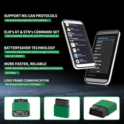VGATE vLinker FD+ OBDII Scanner OBD2 Bluetooth Automotive Scanner Diagnostic Tool for iOS, Android & Windows, Code Reader and Reset for Car Truck Check Engine Code Read and Clear & Scan Tools - size: vLinker FD+ (BT3.0+BLE4.0) Android & iOS & Windows