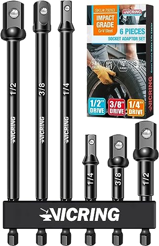 Impact Socket Adapter Set - 1/4, 3/8, 1/2 Drive Socket Adapter for Drill & Impact Wrench (6 Pcs, 3" & 6")