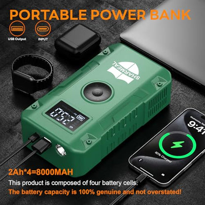 Sharmeal Jump Starter 7000A, 12V Car Battery Jump Starter with Air Compressor (Up to All Gas or 12.0L Diesel Engine), Battery Booster with 3 Modes Flashlight and Jumper Cable - color: Green-7000A+ Air Compressor