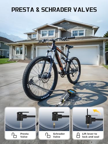 Presta Valve Adapter with Pressure Gauge, 200 PSI Bike Tire Inflator | 200 PSI Digital Gauge, Dual Presta & Schrader Chuck, Inflate, Check & Deflate, Brass Air Chuck, Air Compressor Compatible - size: Digital Upgraded