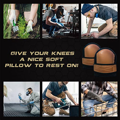 Super Soft Knee Pads for Work, Replaceable Inner Cushion Design, Leather Knee Pads for Construction, Flooring , Gardening, Cleaning, and Garage, Shorts Available rodilleras para trabajo, Beige. - size: One strsp