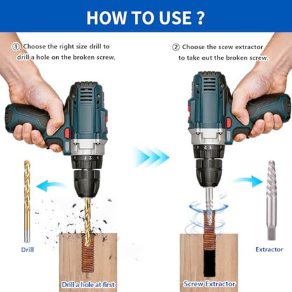 40 pcs Bolt Extractor Set, Screw Extractor, hub nut Removal Tool with Left-Hand Drill bit, HSS Cobalt Drill bit, Easy Screw Removal Tool Set for Damaged, Frozen, Broken, Rusty Screws and Bolts - size: 40