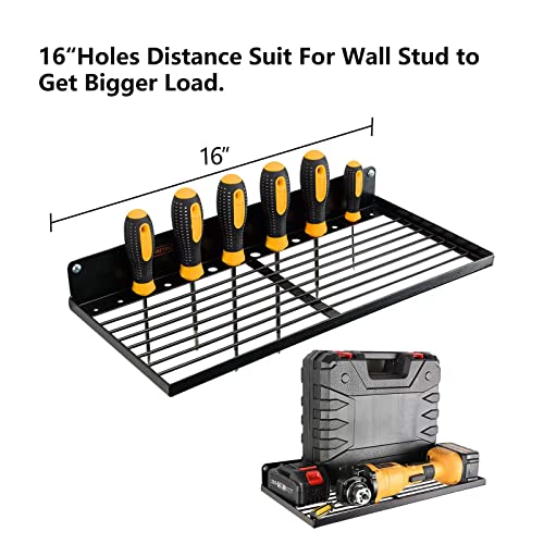 UU-Major Power Tool Organizer with Charging Station,Drill Holder Wall Mount,Garage Storage Shelves for Organization and Storage,Heavy Duty Pegboard Wall Organizer Set Solid Metal Black… - style: 1shelf+1rack