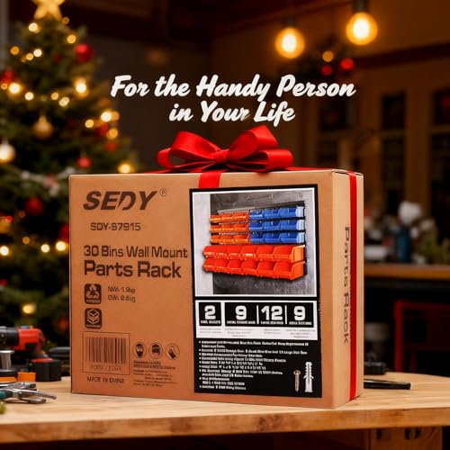 SEDY 30-Bin Wall-Mounted Storage Rack System - Heavy-Duty Garage Tool Organizer for Screws, Nuts, Bolts, Nails, Beads, and Small Hardware Parts - Easy Installation and Customizable