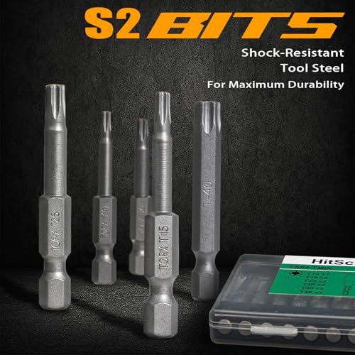 Torx Bit Set T10–T40, 10 PCS 2" Star Screwdriver Set + 2-3/8" Magnetic Drill Bit Holder, 1/4" Hex, S2 Steel CNC Precision Tips, Impact Driver/Drill Compatible - size: T-MIX