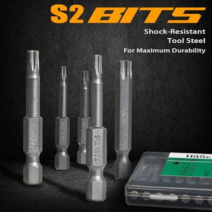 Torx Bit Set T10–T40, 10 PCS 2" Star Screwdriver Set + 2-3/8" Magnetic Drill Bit Holder, 1/4" Hex, S2 Steel CNC Precision Tips, Impact Driver/Drill Compatible - size: T-MIX