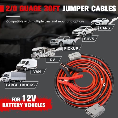 FIERYRED 2/0 Gauge 30 FT Quick Connect Jumper Cables, 1500A Heavy Duty Booster Cables with Travel Bag, Heavy Duty Battery Jumper Cable for Truck, Diesel Trucks, SUV and Car - size: 2/0 Gauge 30 FT w/Andersen Connector