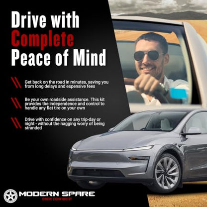 Modern Spare - Fits 2020-2026 Tesla Model Y - Complete Compact Spare Tire Kit With Carrying Case