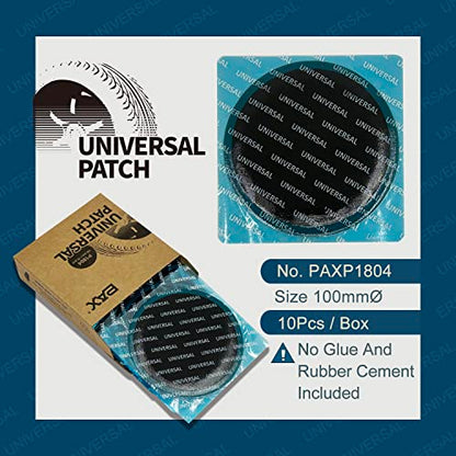 PAX 10Pcs 100mm Round Universal Tube and Tire Repair Patches, for Radial and Bias Tires, Motorcycle, Automobile, Truck, Agricultural Vehicles, BMX, ATVs, River Floating, Inflatable Rubber - size: 100mm