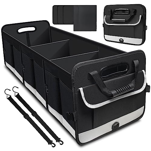 AOPHY Trunk Organizer - 95L Extra Large Capacity SUV Cargo Storage, Collapsible Waterproof Design with Non-Slip Bottom & Retractable Straps, Car Organizers for SUV, Truck, Sedan - color: Black Gray