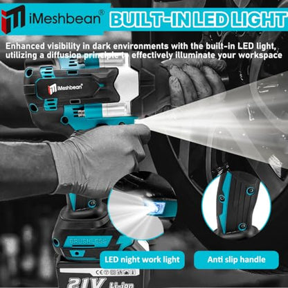 Cordless 1/2 inch Brushless Impact Wrench,1000Nm(738ft-lbs) High Torque Brushless Impact Gun with 2pc 5.5AH Battery,6 Impact Sockets,Fast Charger,Storage Case,Power Impact Wrench for Car Truck