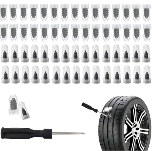 60PCS Tire Repair Rubber Nail Kit with 2 Sizes,Self-Service Tire Repair Kit with Plugs & Screwdriver for Quick Puncture Fix,Portable Screw in Tires Plugs as Tires Plug Kits - color: 60PCS