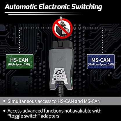 Vgate vLinker FS OBD2 USB Adapter for FORScan | HS/MS-CAN, Auto Switch