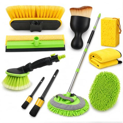 Car Detailing Kit Exterior, Car Wash Brush Kit with Long Handle 10pcs Set, Car Windshield Cleaner, Professional Car Care kits, Car Detailing Brush Set, Car Cleaning Drill Brush Kit with Extension Pole