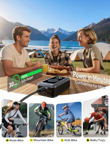 Mini Bike Tire Pump, 120PSI Portable Electric Bicycle Air Pump with Digital Gauge & Auto-Stop, 20s Faster Inflation for Road Bike, Mountain Bike, E-Bike – Presta/Schrader Valve Compatible