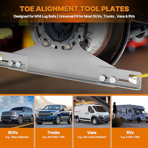 Toe Alignment Tool Toe Plates Wheel Alignment Tool Automotive with 2 Tape Measures and 1 Digital Angle Finder Provides Accurate Fast Wheel Alignment Measurements for Most Cars - size: Applicable to M14 hub bolts