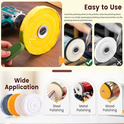 8PCS 4 Inch Buffing & Polishing Wheel Kit for Bench Grinder, 1/2" Arbor Hole, Denim/Yellow/White/Flannel Polishing Wheels with 4 Buffing Compoun,Polishing Rouge Bars - style: 8pcs-4inch