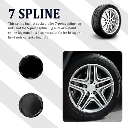 2PCS Lug Nut Socket Set,7 Spline Wheel Lock Removal Kit for Disassembling and Installing Nuts,Universal Automotive Tools Splines Socket Set Compatible 7 Splines Nuts (7 Spline-2 Pack)