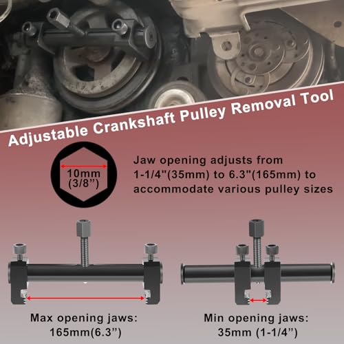 Universal Ribbed Drive Pulley Crankshaft Remover Tool Puller, Adjustable Timing Puller for A/C Unit Water Pumps Automotive