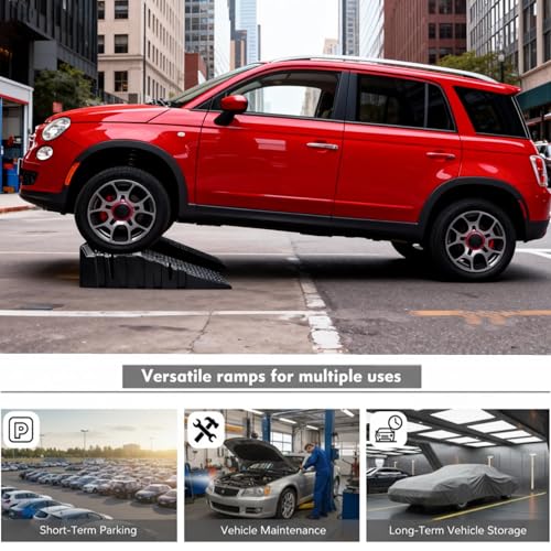 Car Ramps for Oil Changes, 6.7" Lift, 2.5 Ton(5500LB Capacity) | 15° Low Profile Slope, 1.9" Overrun Stopper, Anti-Slip Diamond Texture, Stackable Storage, Cars SUVs Trucks