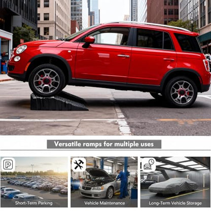Car Ramps for Oil Changes, 6.7" Lift, 2.5 Ton(5500LB Capacity) | 15° Low Profile Slope, 1.9" Overrun Stopper, Anti-Slip Diamond Texture, Stackable Storage, Cars SUVs Trucks
