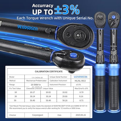 1/4 Inch Drive Click Torque Wrench 10-50 IN-LB,Dual-Direction Click Professional Torque Wrench 10-50IN.LB/1.1-5.7N.M, Dual Range Scales Graduated in FT.LB and N.M, Blue - size: 1/4" 10-50 IN-LB