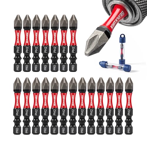 Geinxurn 20Pcs Diamond Coated Impact Screwdriver Bit Set, 2 Inches #2 Phillips Power Driver Bits, Magnetic S2 Steel PH2 Screwdriver Bits Set with Tubes Package - style: 2"-PH2-20PC