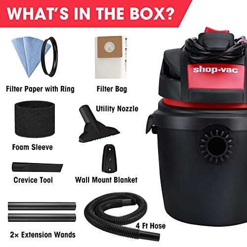 Shop-Vac 5760288 2.5 Gallon Wet/Dry Vacuum, 2.5 Peak HP, 1.25 Inch Diameter x 4 Ft Hose, Portable Compact Design - color: Black