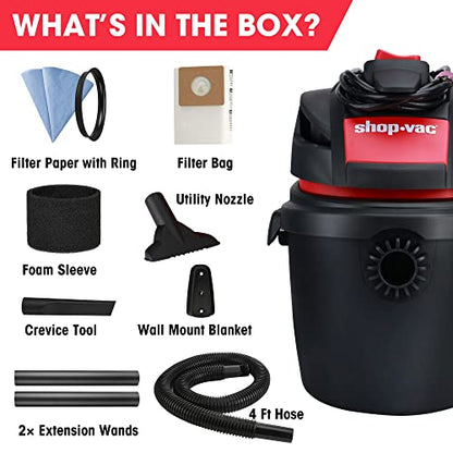 Shop-Vac 5760288 2.5 Gallon Wet/Dry Vacuum, 2.5 Peak HP, 1.25 Inch Diameter x 4 Ft Hose, Portable Compact Design - color: Black