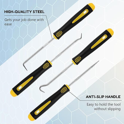 4 Pcs Pick and Hook Set Precision Automotive Mechanic Picks Tools Set for Car Oil Seal Hooks Puller Remover Tools (Yellow) - color: Yellow