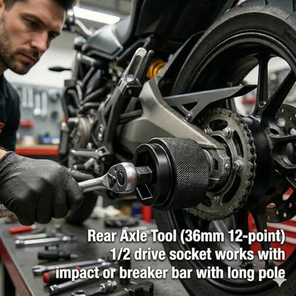 30mm / 36mm Axle Nut Socket Tool for Ducati Motorcycles - Front & Rear Wheel Nut Wrench Compatible with Multistrada V4, DesertX, Monster 821, Panigale 899/959-1/2" Drive Heavy Duty Steel