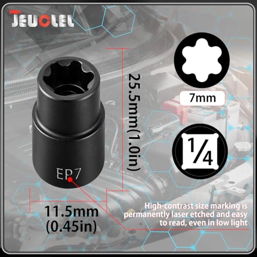 EP Socket EP7, 6 Point 1/4” Dr Female External E-Torx Plus Socket | EP Socket, Female External, E-Torx Plus Socket, External, Cr-V Steel, High Deformation Prevention - size: EP7