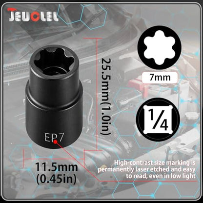 EP Socket EP7, 6 Point 1/4” Dr Female External E-Torx Plus Socket | EP Socket, Female External, E-Torx Plus Socket, External, Cr-V Steel, High Deformation Prevention - size: EP7