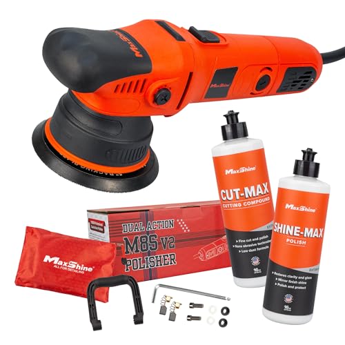 Maxshine 3-Piece M8S V2 Dual Action Polisher & 16oz Cut & Polish Detailing Kit – 8mm Throw Random Orbital Buffer, 1000W, 5″ Backing Plate 6-Speed – Car, Truck, SUV & Boat Paint Correction - color: 5" Cut & Polish Kit