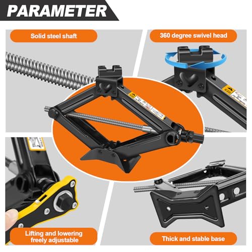 Generic 2T Scissor Jack Car Jack with Larbor-Saving Ratchet Wrench Easy to Lift or Low, Adjustable Lifting Height from 90mm to 360mm, Lightweight Portable Scissor Lift Jack for Small, Medium Vehicles