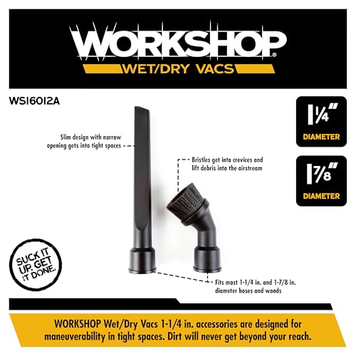 WORKSHOP Wet/Dry Vacs WS16012A DUAL-FIT Crevice Tool and Dusting Brush Kit