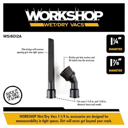 WORKSHOP Wet/Dry Vacs WS16012A DUAL-FIT Crevice Tool and Dusting Brush Kit