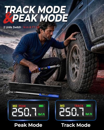 Digital Torque Wrench 3/8 & 1/2 Drive 5.02-99.57 Ft. Lb (6.8-135 N.m) / 12.54-250.7 Ft. Lb (17-340 N.m) ±2% Accuracy Digital Torque Wrench Set with Buzzer and LED Flash for Bike, Moto, Car - size: 5.02-99.57 Ft. Lb /12.54-250.7 Ft. Lb, style: 3/8 1/2-INCH