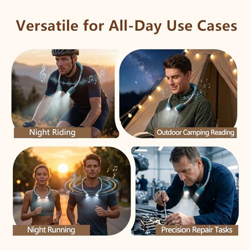 Neck Light with Bluetooth Speaker, 5 Modes, USB-C Rechargeable | Hands-free 2-in-1 neck light and Bluetooth speaker with adjustable 90° beams, 5 modes, USB-C charging, and 40+ hour runtime. - color: Cyan